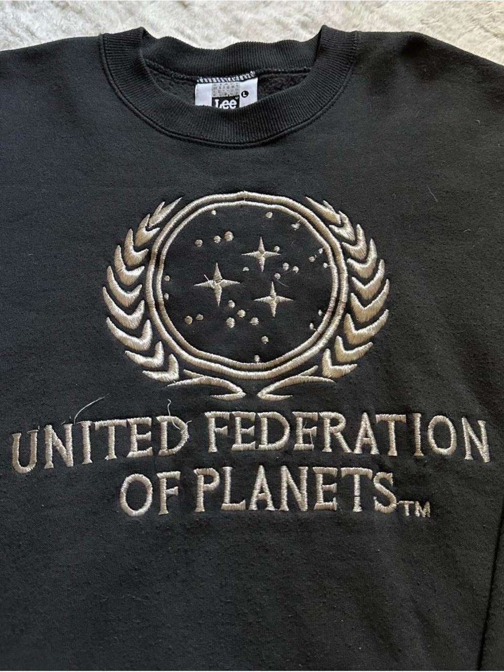 Vintage 90s Star Trek Lee Black Sweatshirt with Silver Embroidered Logo L